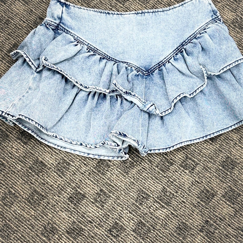 tgla Denim Yoked Ruffle Skirt